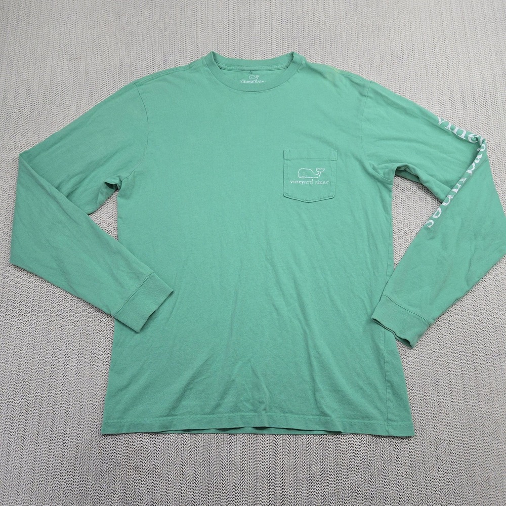 Vineyard Vines Shirt Mens Small Green Long Sleeve Pocket Whale Logo Casual Tee
